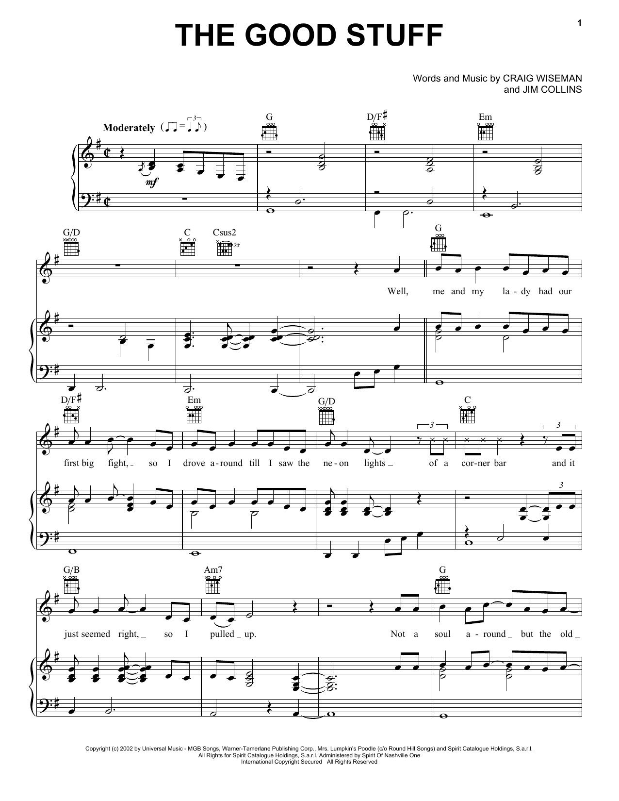 Kenny Chesney The Good Stuff Sheet Music Notes & Chords for Piano, Vocal & Guitar (Right-Hand Melody) - Download or Print PDF