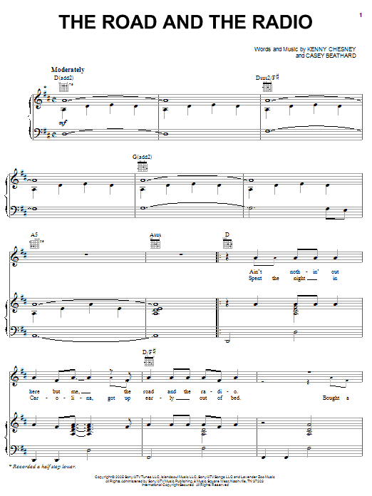 Kenny Chesney The Road And The Radio Sheet Music Notes & Chords for Piano, Vocal & Guitar (Right-Hand Melody) - Download or Print PDF Kenny Chesney The Road And The Radio Sheet Music Notes & Chords for Piano, Vocal & Guitar (Right-Hand Melody) - Download or Print PDF