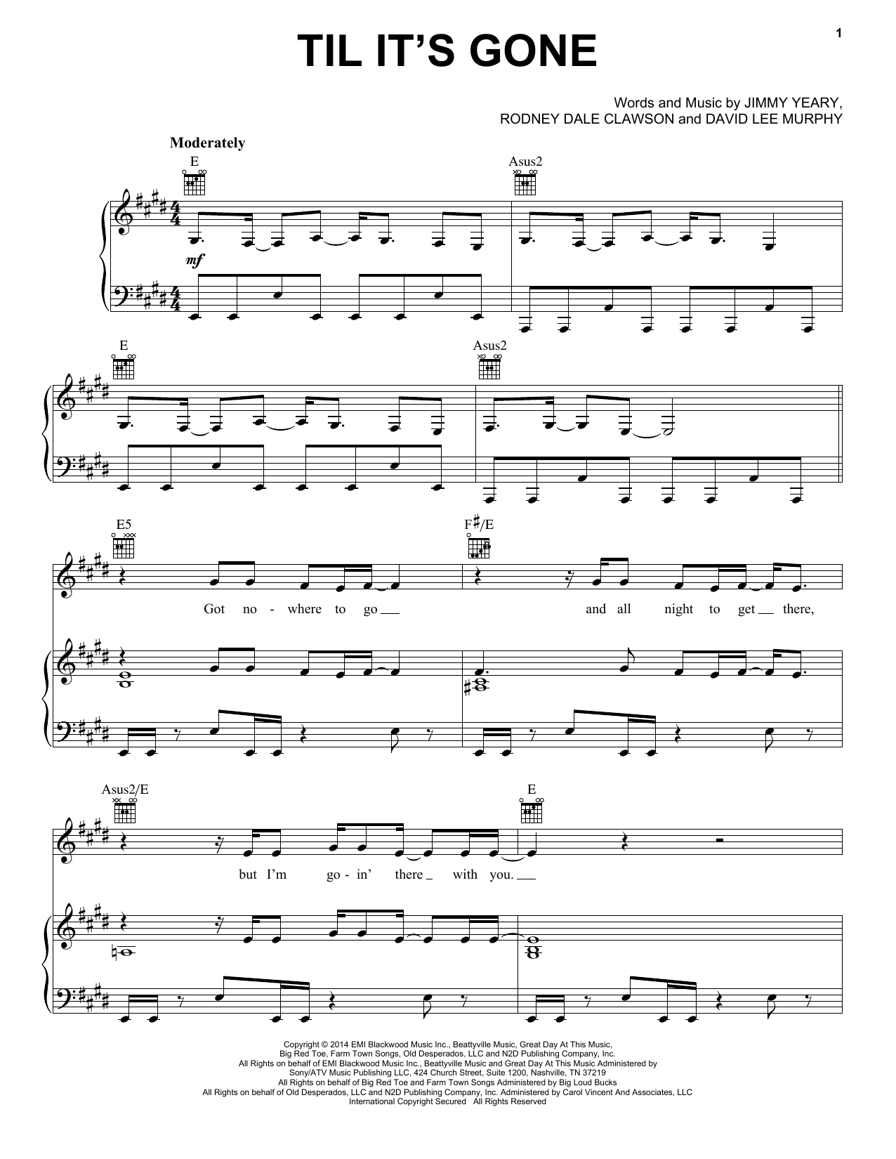 Kenny Chesney Til It's Gone Sheet Music Notes & Chords for Piano, Vocal & Guitar (Right-Hand Melody) - Download or Print PDF