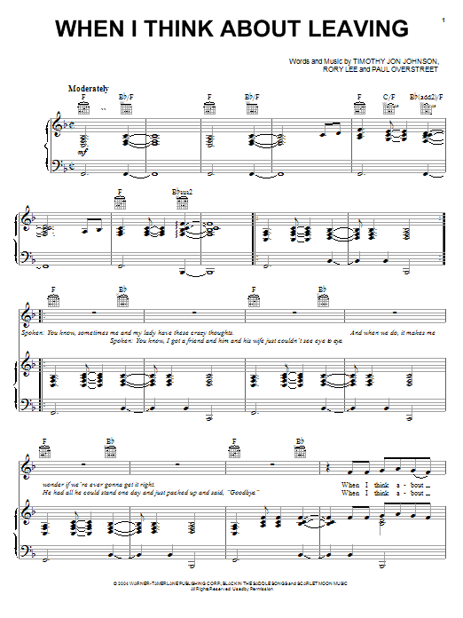 Kenny Chesney When I Think About Leaving Sheet Music Notes & Chords for Piano, Vocal & Guitar (Right-Hand Melody) - Download or Print PDF