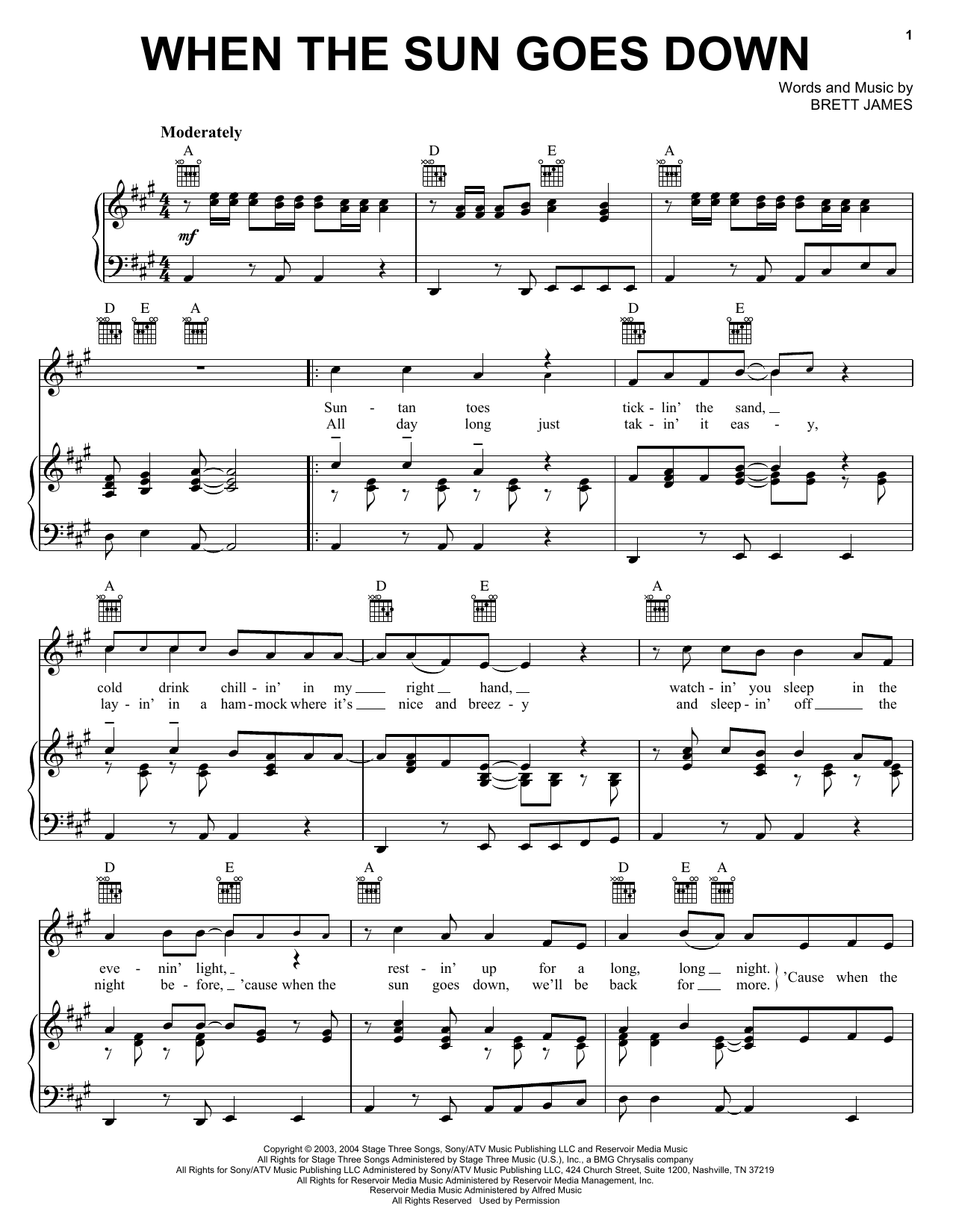 Kenny Chesney When The Sun Goes Down Sheet Music Notes & Chords for Piano, Vocal & Guitar (Right-Hand Melody) - Download or Print PDF