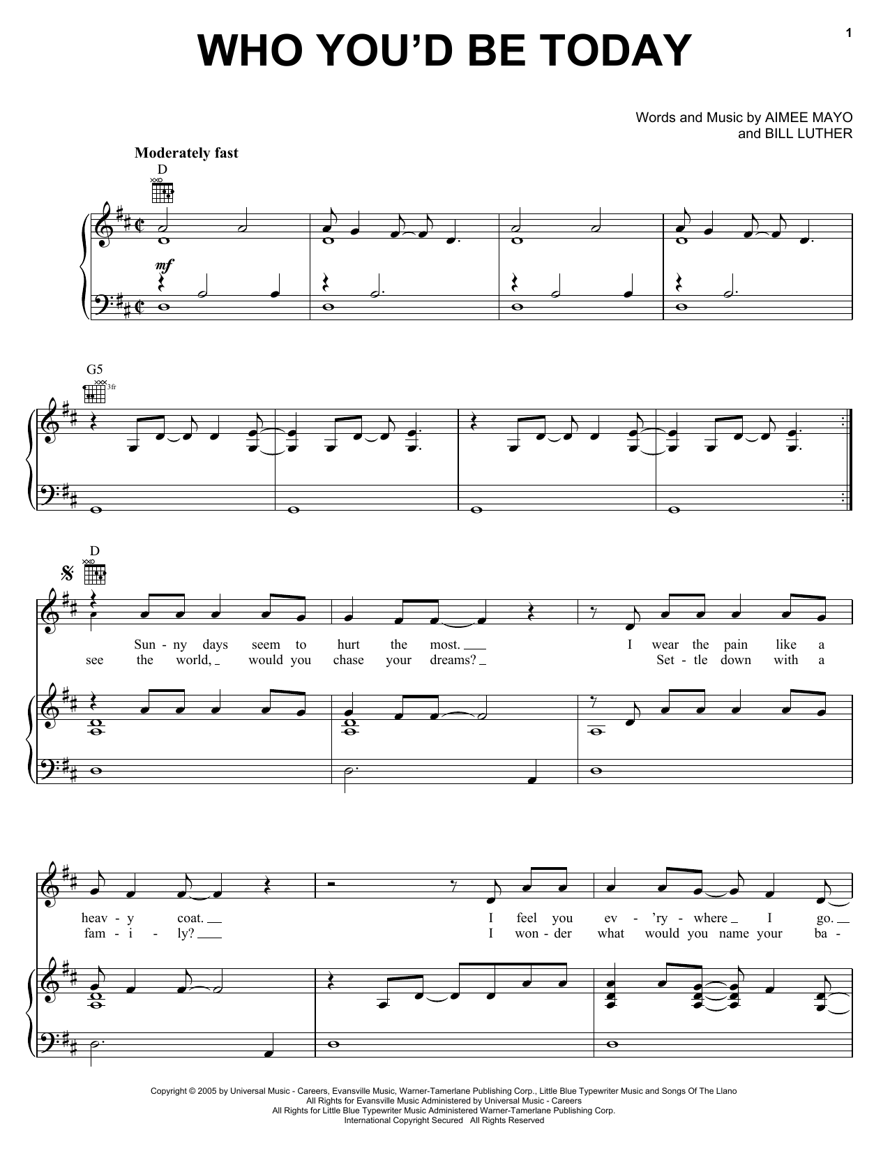 Kenny Chesney Who You'd Be Today Sheet Music Notes & Chords for Easy Guitar Tab - Download or Print PDF