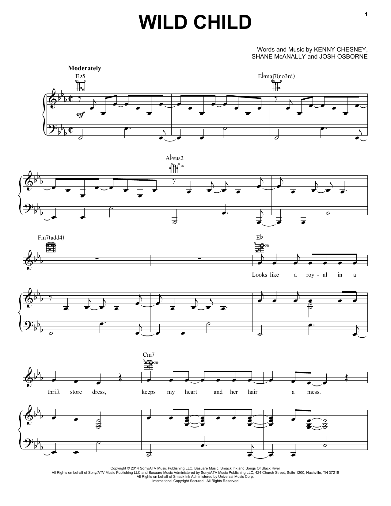 Kenny Chesney with Grace Potter Wild Child Sheet Music Notes & Chords for Piano, Vocal & Guitar (Right-Hand Melody) - Download or Print PDF