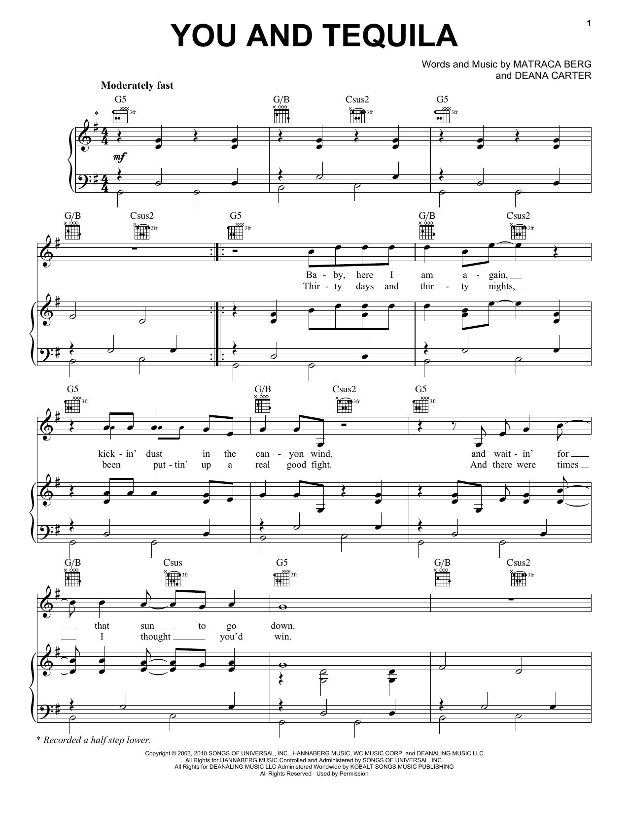 Kenny Chesney You And Tequila Sheet Music Notes & Chords for Piano, Vocal & Guitar (Right-Hand Melody) - Download or Print PDF