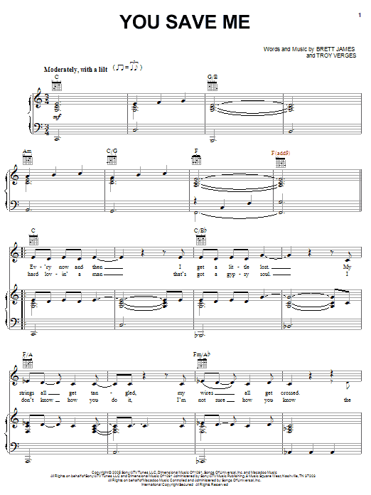 Kenny Chesney You Save Me Sheet Music Notes & Chords for Easy Guitar with TAB - Download or Print PDF