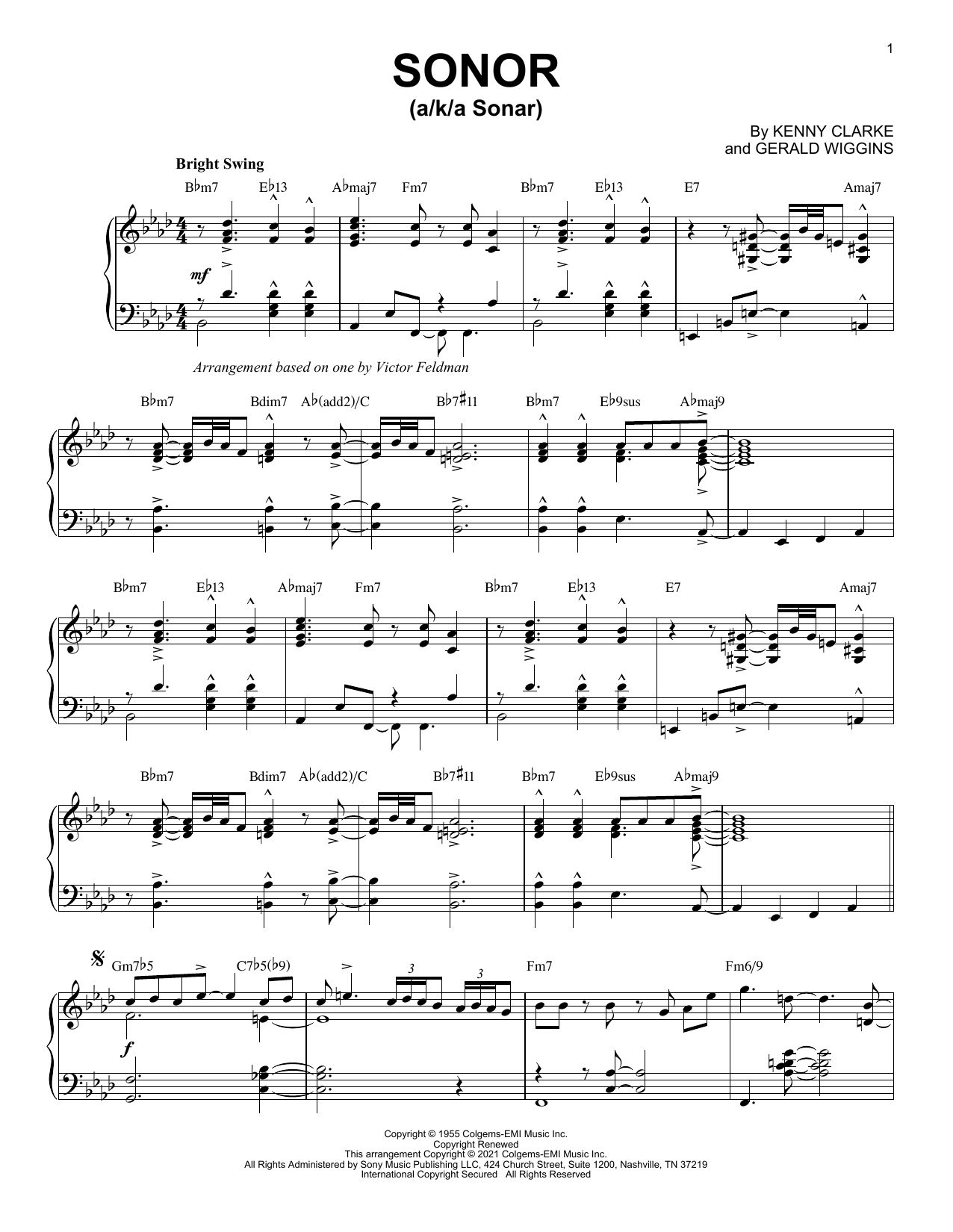 Kenny Clarke Sonor [Jazz version] (arr. Brent Edstrom) Sheet Music Notes & Chords for Piano Solo - Download or Print PDF