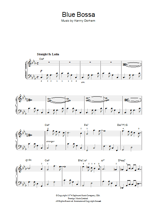 Kenny Dorham Blue Bossa Sheet Music Notes & Chords for Beginner Piano - Download or Print PDF