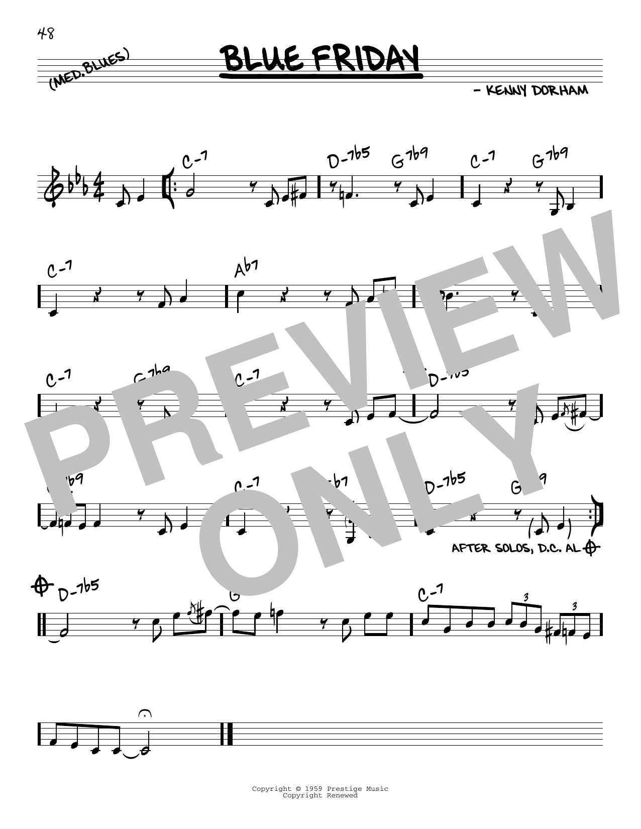 Kenny Dorham Blue Friday Sheet Music Notes & Chords for Real Book – Melody & Chords - Download or Print PDF
