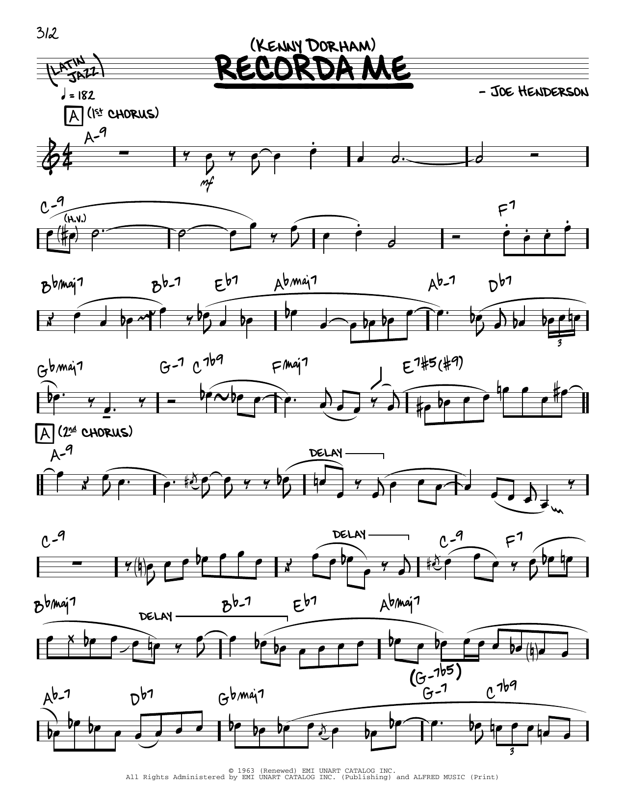 Kenny Dorham Recorda Me (solo only) Sheet Music Notes & Chords for Real Book – Melody & Chords - Download or Print PDF