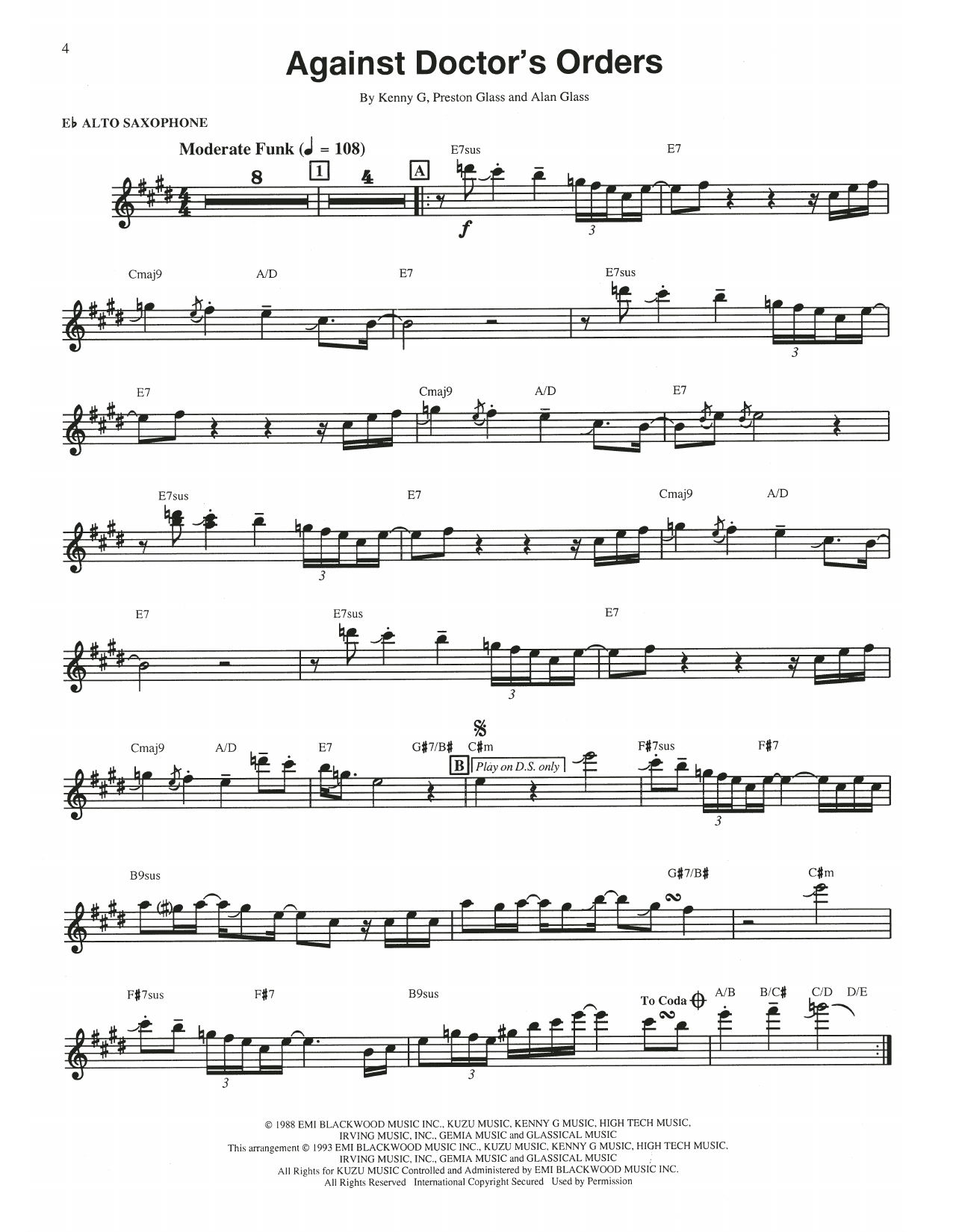 Kenny G Against Doctor's Orders Sheet Music Notes & Chords for Alto Sax Transcription - Download or Print PDF Kenny G Against Doctor's Orders Sheet Music Notes & Chords for Alto Sax Transcription - Download or Print PDF