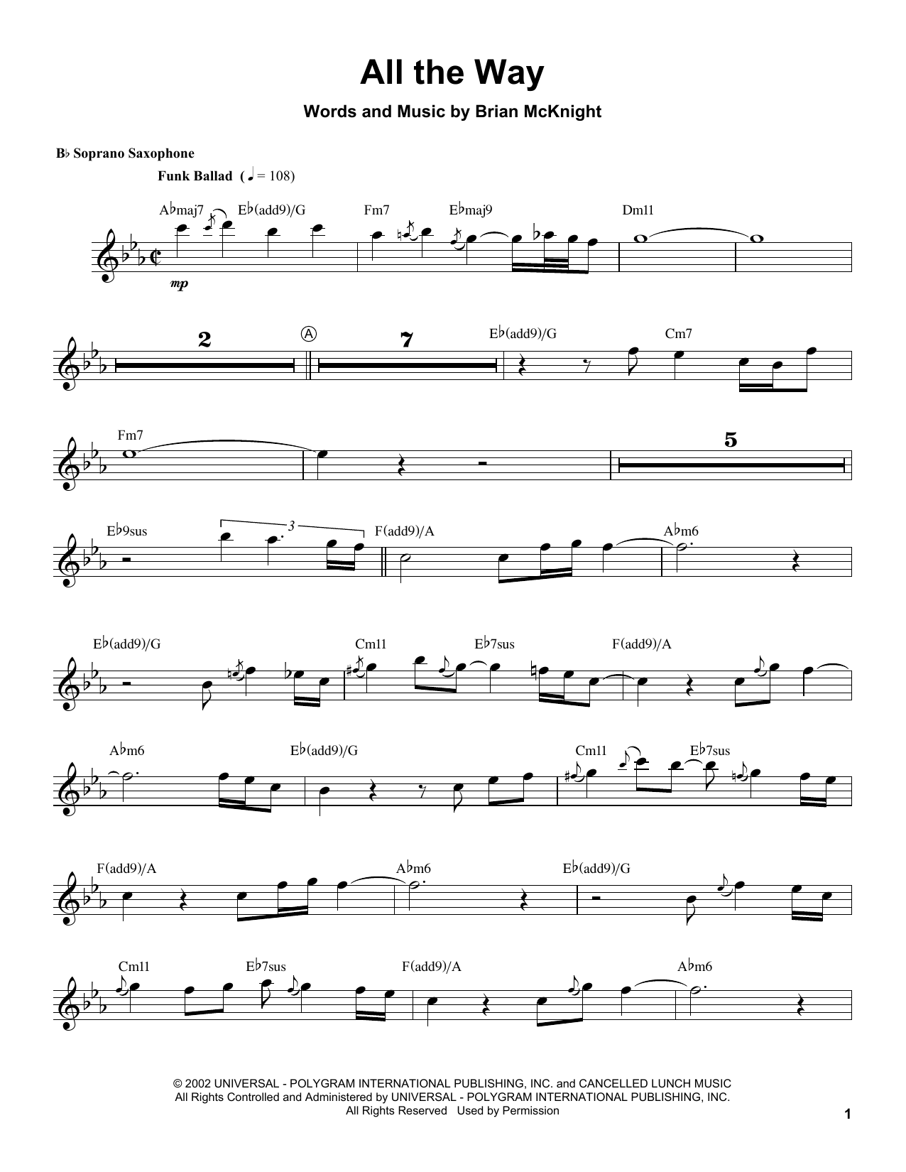 Kenny G All The Way Sheet Music Notes & Chords for Soprano Sax Transcription - Download or Print PDF