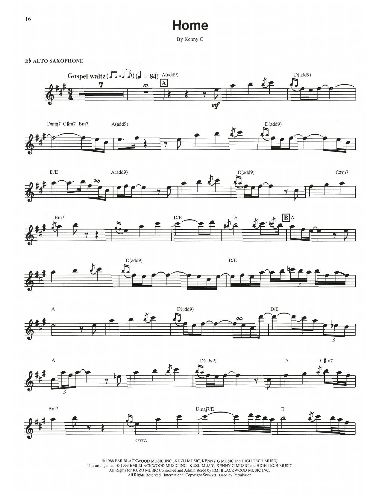 Kenny G Home Sheet Music Notes & Chords for Alto Sax Transcription - Download or Print PDF Kenny G Home Sheet Music Notes & Chords for Alto Sax Transcription - Download or Print PDF