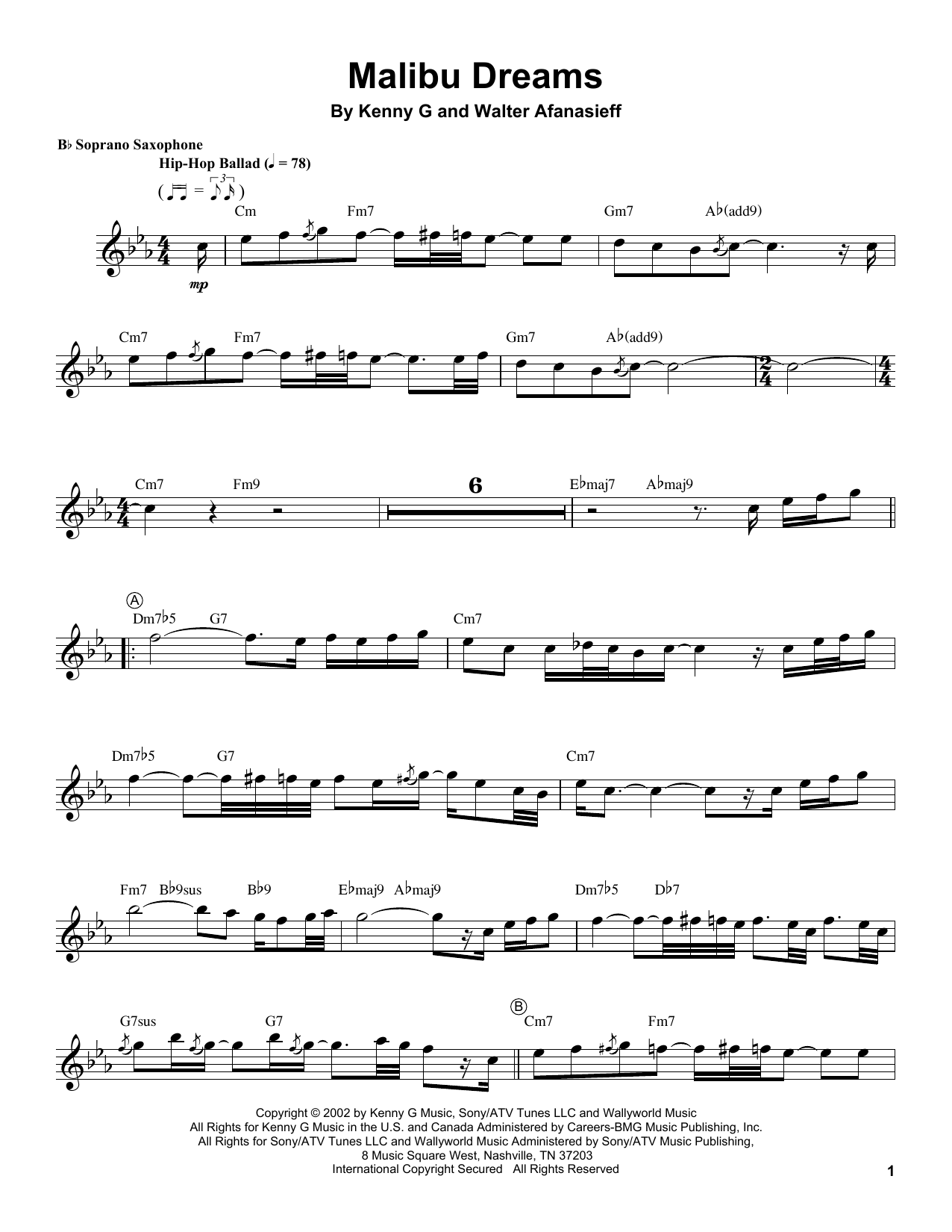 Kenny G Malibu Dreams Sheet Music Notes & Chords for Soprano Sax Transcription - Download or Print PDF