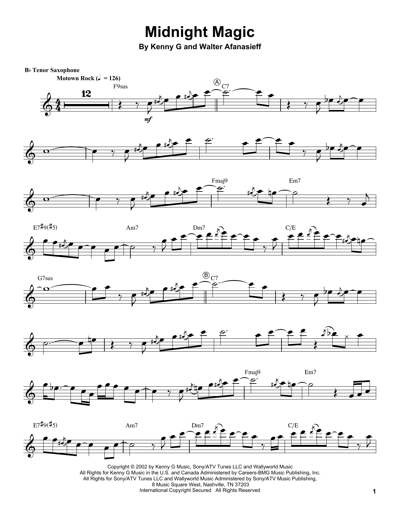 Kenny G Midnight Magic Sheet Music Notes & Chords for Tenor Sax Transcription - Download or Print PDF