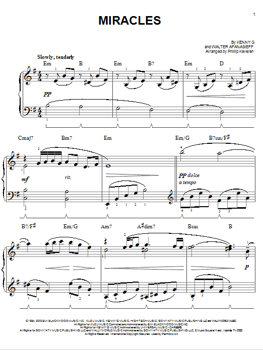 Kenny G Miracles Sheet Music Notes & Chords for Easy Piano - Download or Print PDF