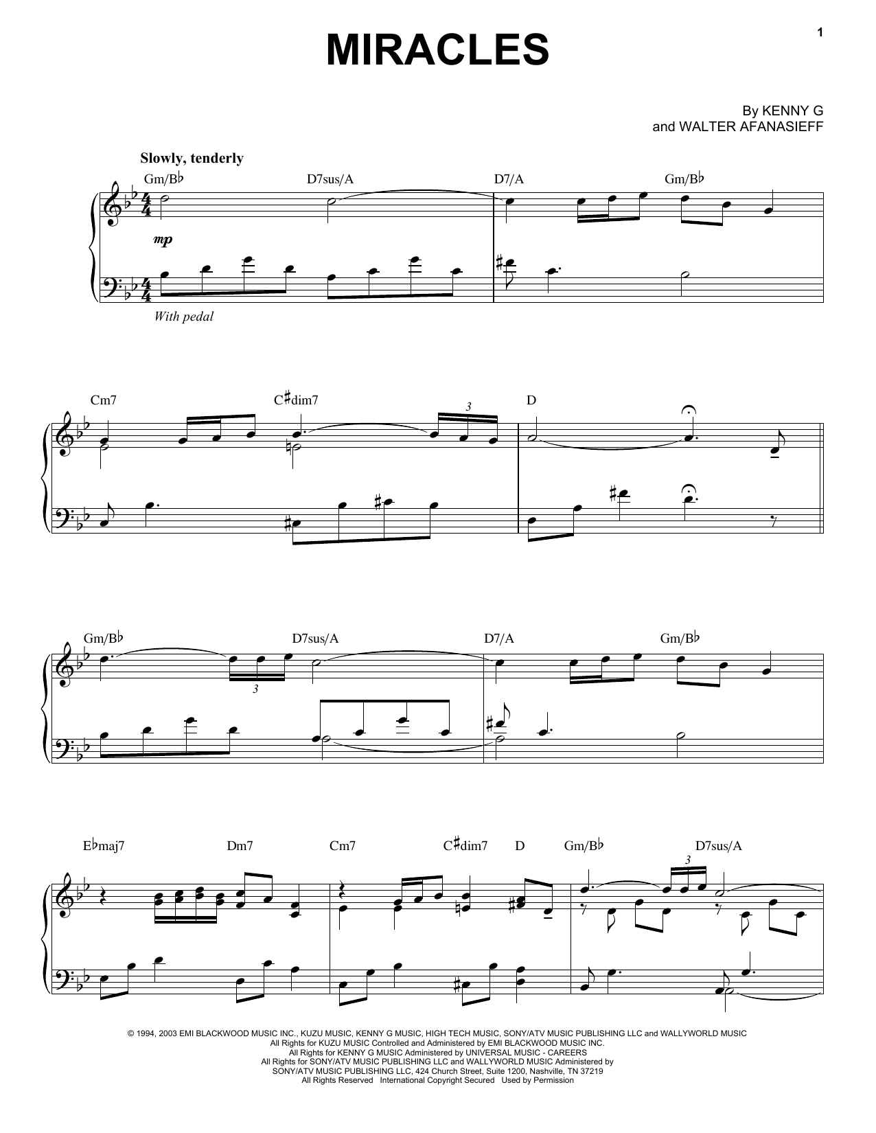 Kenny G Miracles Sheet Music Notes & Chords for Melody Line, Lyrics & Chords - Download or Print PDF