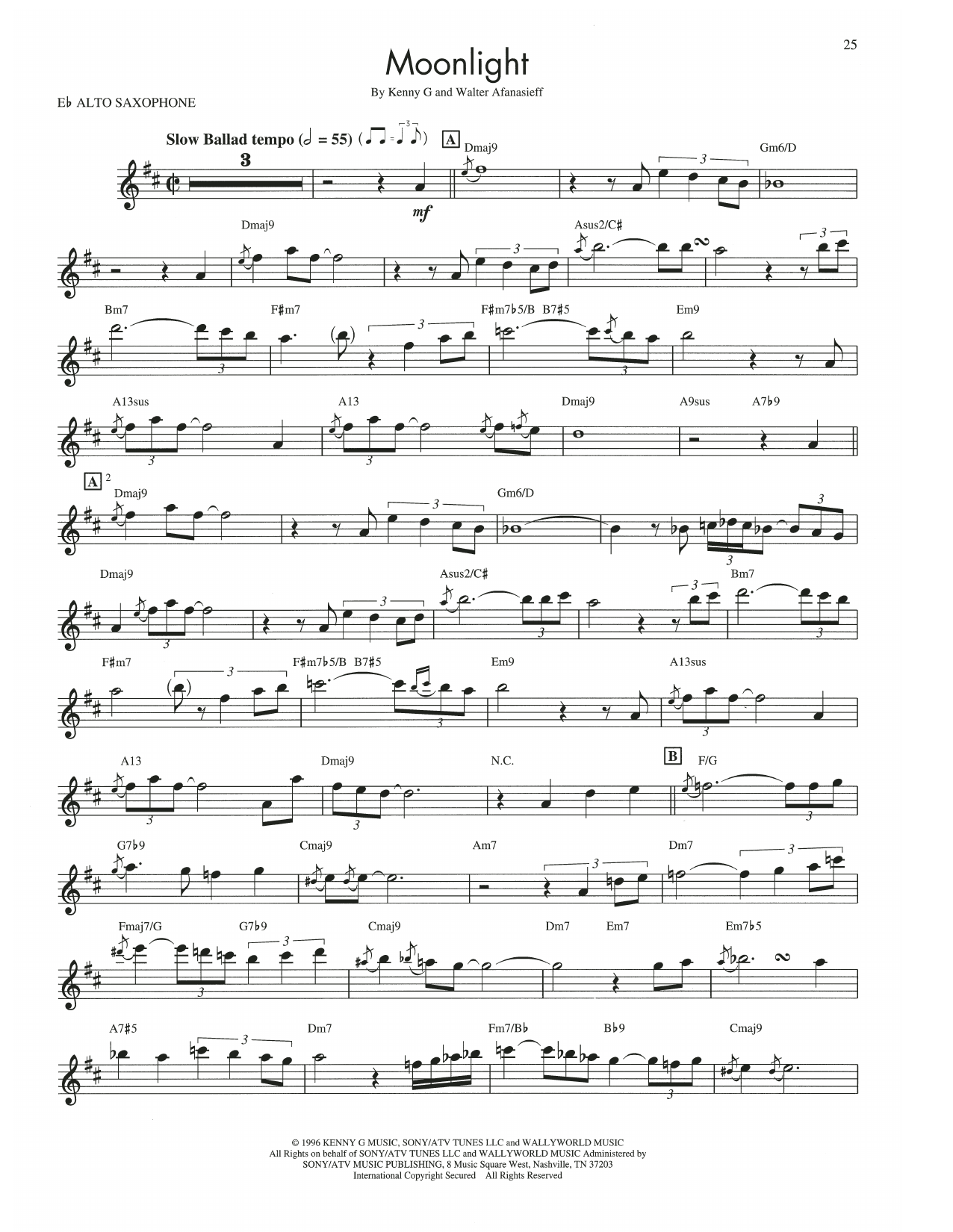 Kenny G Moonlight Sheet Music Notes & Chords for Alto Sax Transcription - Download or Print PDF Kenny G Moonlight Sheet Music Notes & Chords for Alto Sax Transcription - Download or Print PDF