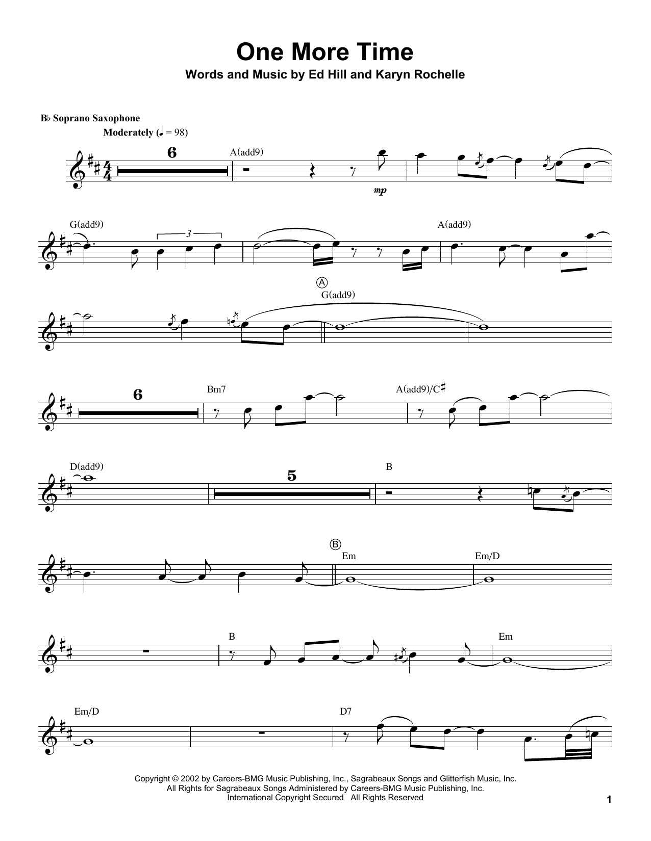 Kenny G One More Time Sheet Music Notes & Chords for Soprano Sax Transcription - Download or Print PDF