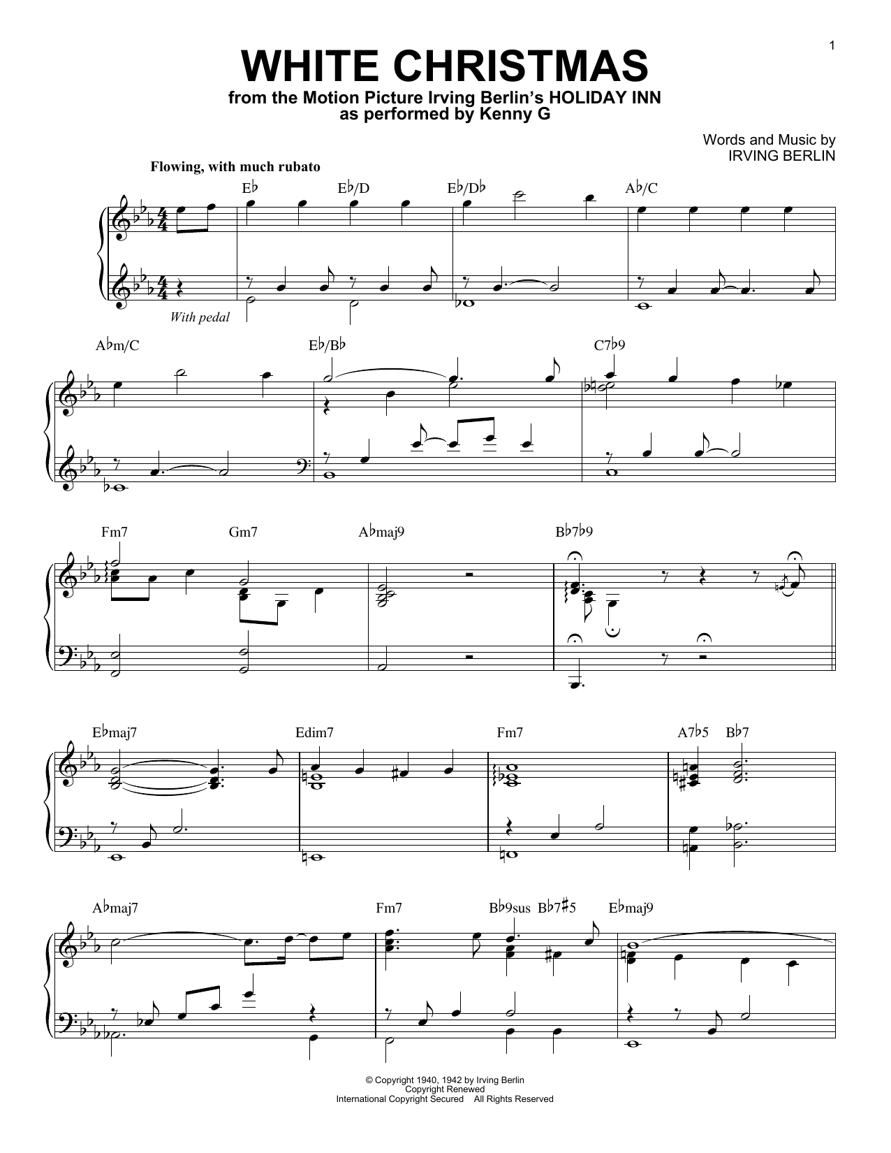 Kenny G White Christmas Sheet Music Notes & Chords for Piano Solo - Download or Print PDF