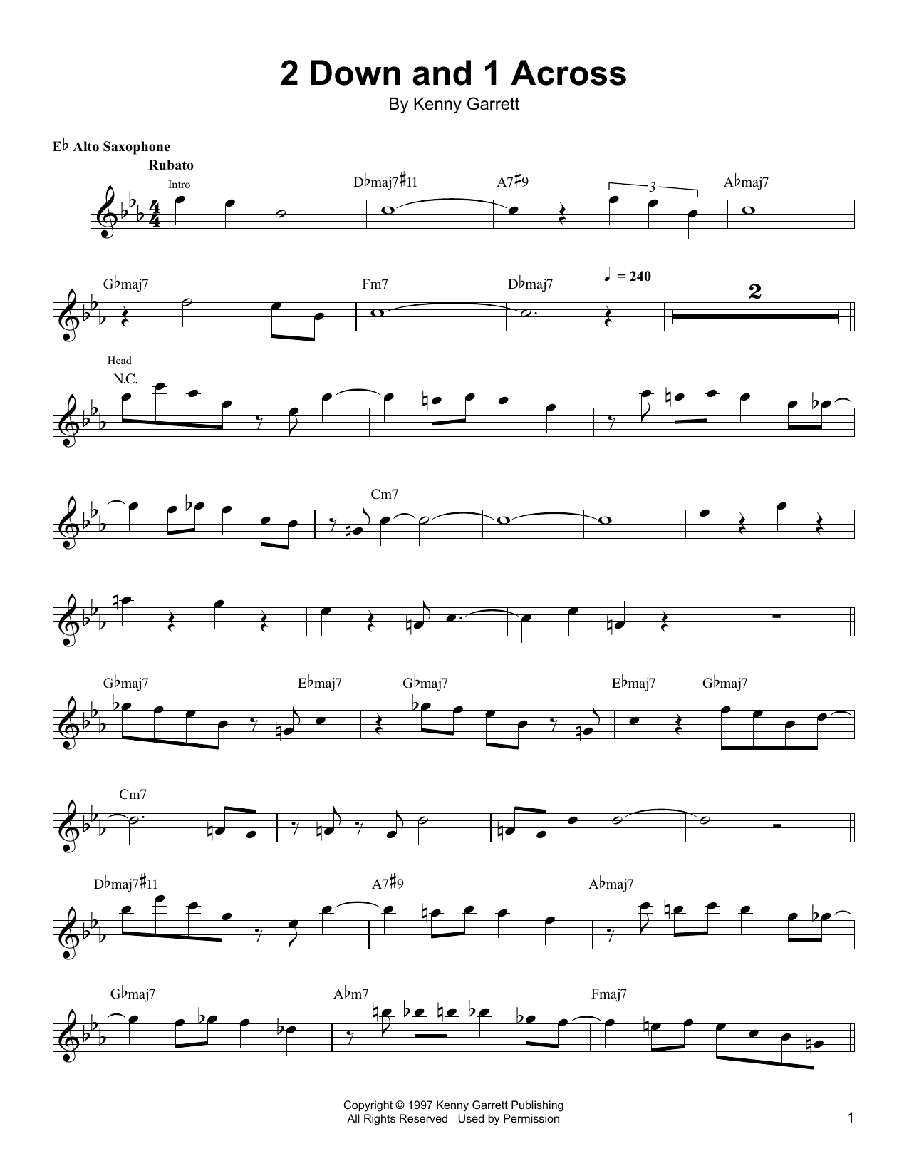 Kenny Garrett 2 Down And 1 Across Sheet Music Notes & Chords for Alto Sax Transcription - Download or Print PDF