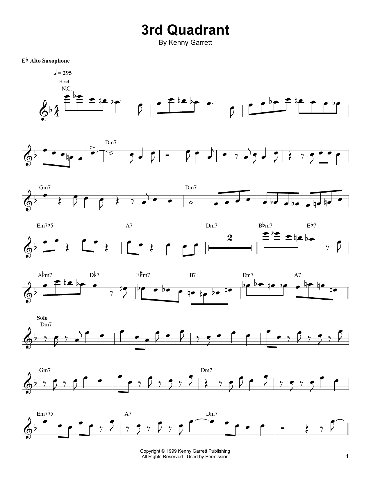 Kenny Garrett 3rd Quadrant Sheet Music Notes & Chords for Alto Sax Transcription - Download or Print PDF