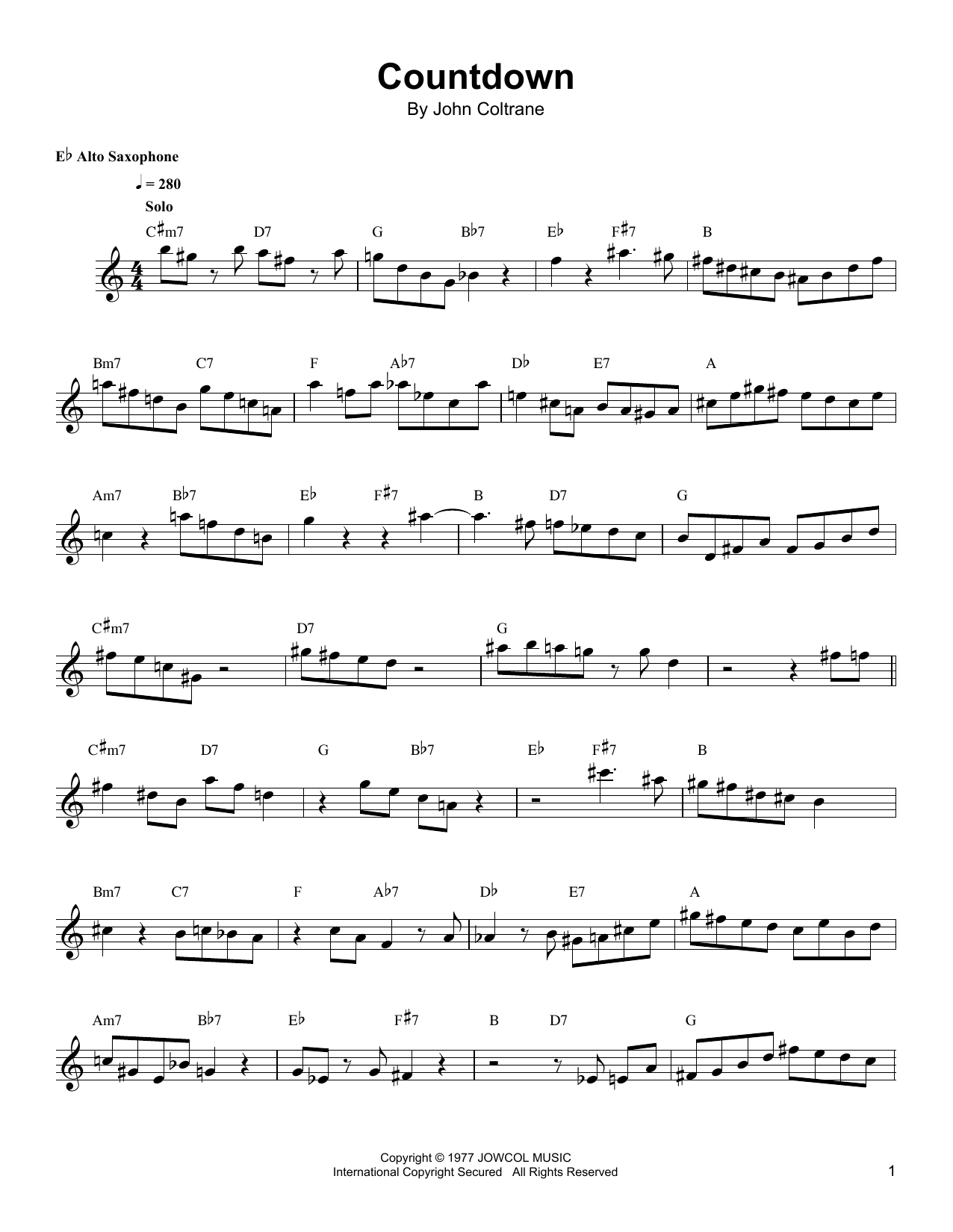 Kenny Garrett Countdown Sheet Music Notes & Chords for Alto Sax Transcription - Download or Print PDF