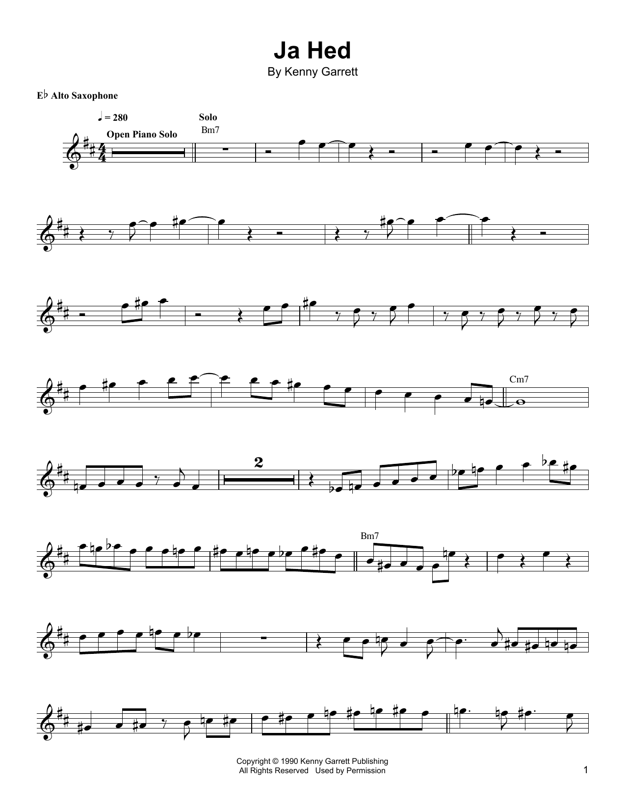 Kenny Garrett Ja-Hed Sheet Music Notes & Chords for Alto Sax Transcription - Download or Print PDF