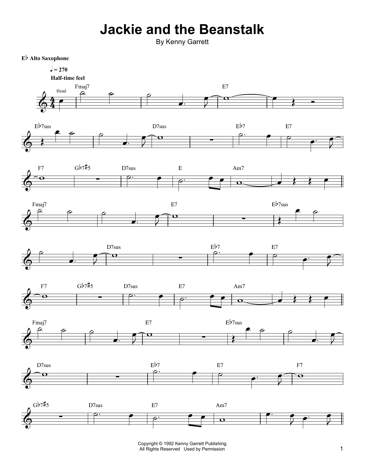 Kenny Garrett Jackie And The Beanstalk Sheet Music Notes & Chords for Alto Sax Transcription - Download or Print PDF