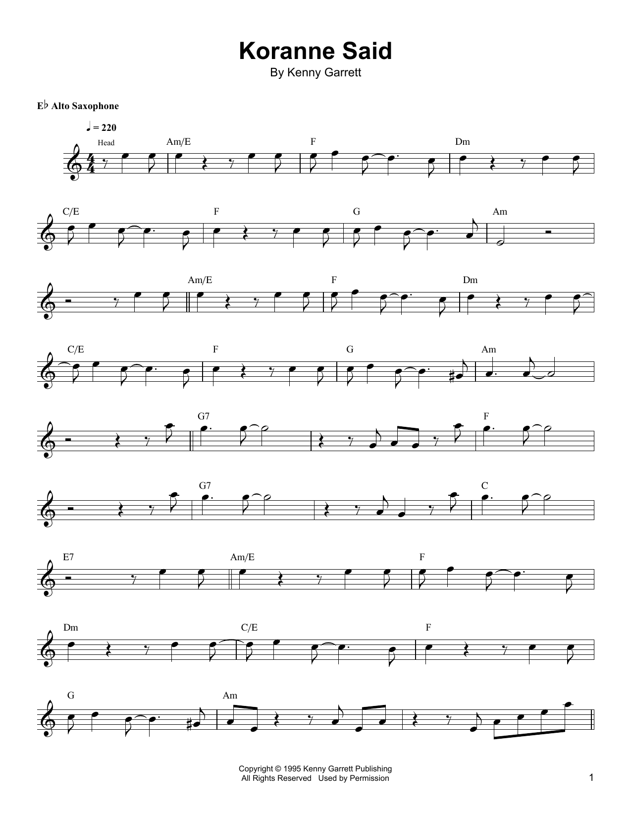 Kenny Garrett Koranne Said Sheet Music Notes & Chords for Alto Sax Transcription - Download or Print PDF