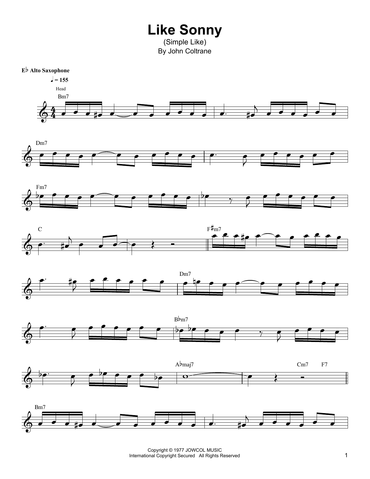 Kenny Garrett Like Sonny (Simple Like) Sheet Music Notes & Chords for Alto Sax Transcription - Download or Print PDF