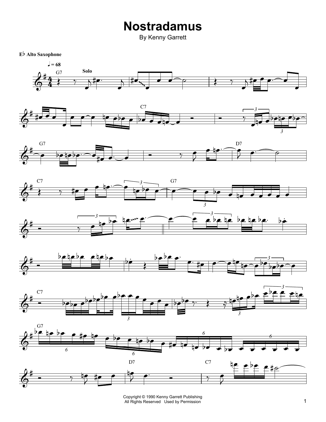 Kenny Garrett Nostradamus Sheet Music Notes & Chords for Alto Sax Transcription - Download or Print PDF