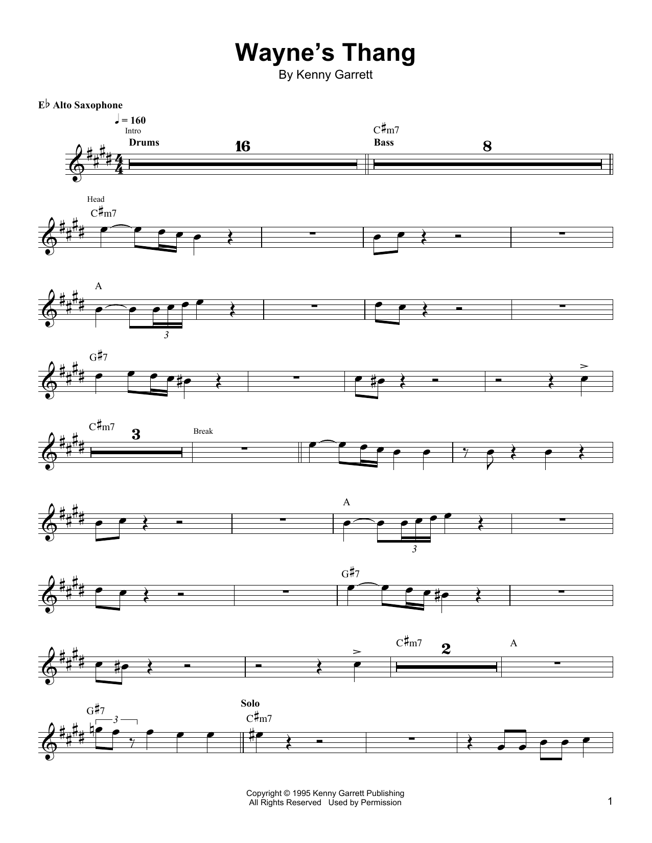 Kenny Garrett Wayne's Thang Sheet Music Notes & Chords for Alto Sax Transcription - Download or Print PDF