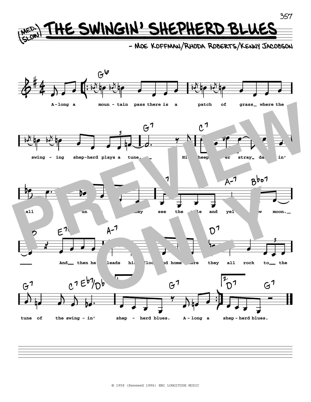 Kenny Jacobson The Swingin' Shepherd Blues (Low Voice) Sheet Music Notes & Chords for Real Book – Melody, Lyrics & Chords - Download or Print PDF