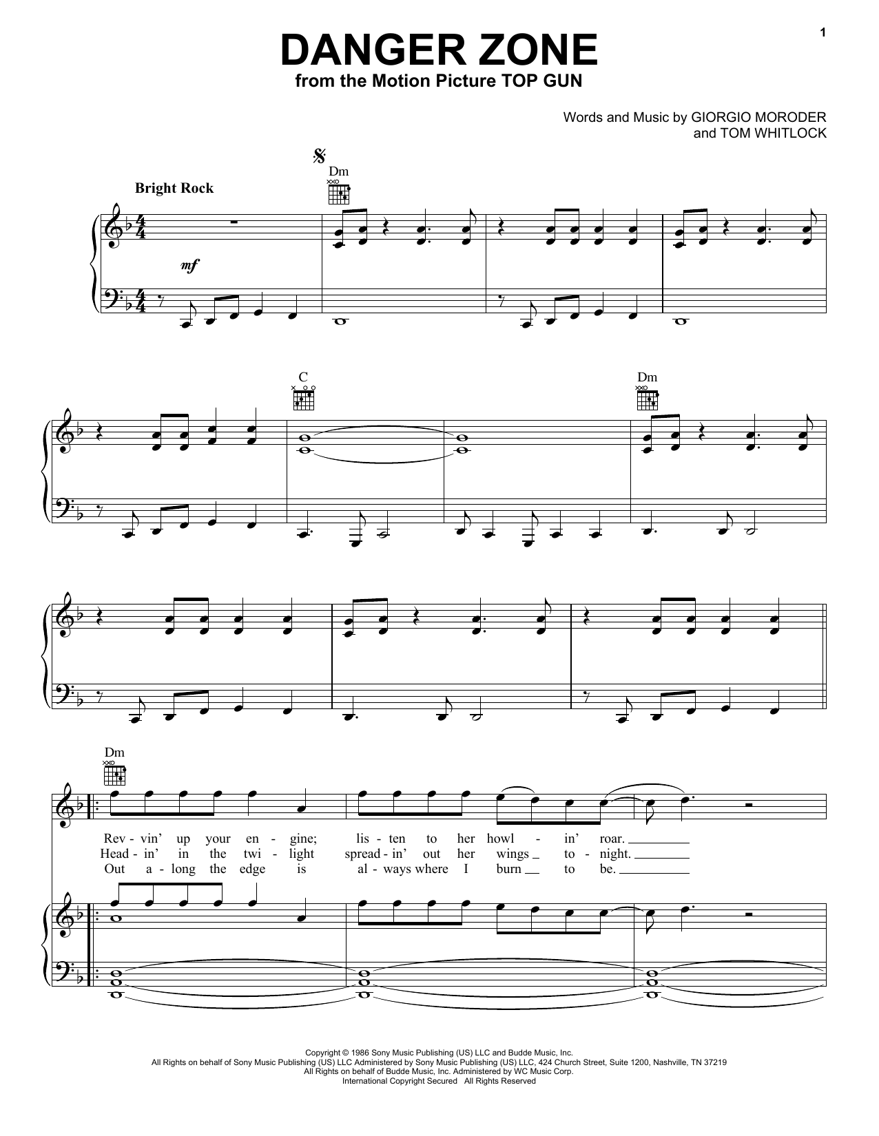 Kenny Loggins Danger Zone Sheet Music Notes & Chords for Easy Piano - Download or Print PDF