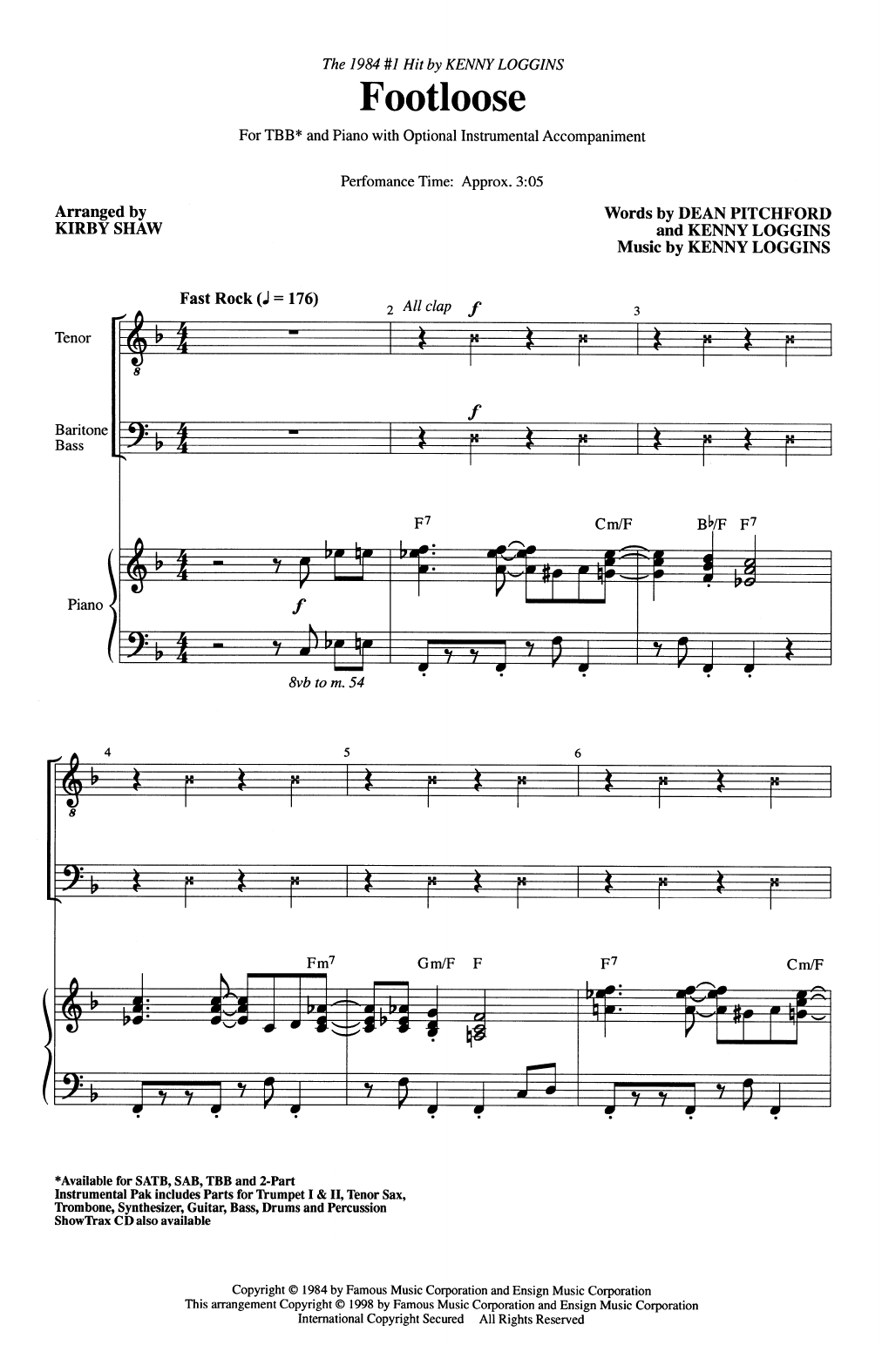 Kenny Loggins Footloose (arr. Kirby Shaw) Sheet Music Notes & Chords for SAB Choir - Download or Print PDF
