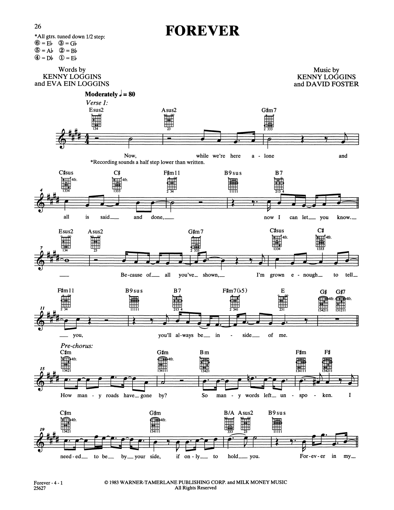 Kenny Loggins Forever Sheet Music Notes & Chords for Easy Guitar - Download or Print PDF