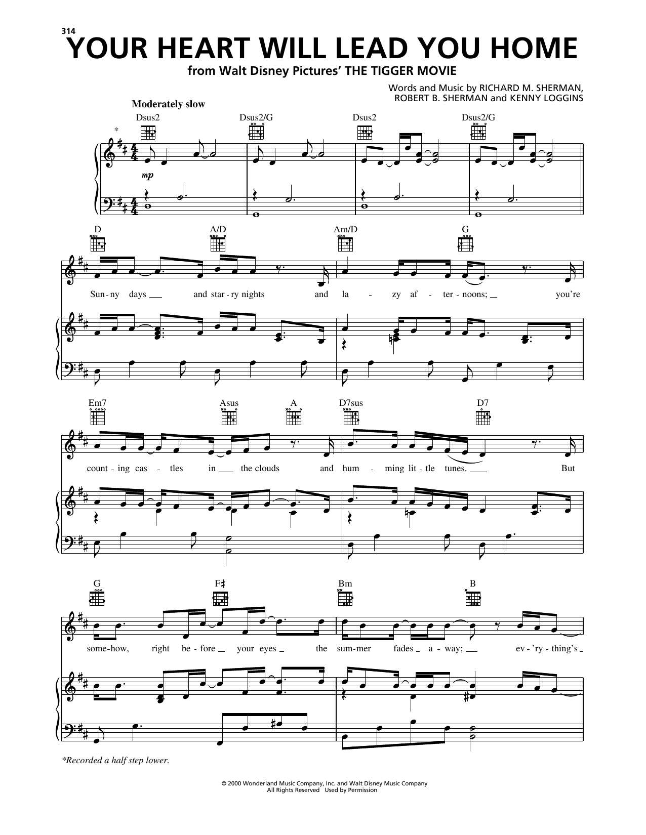 Kenny Loggins Your Heart Will Lead You Home (from The Tigger Movie) Sheet Music Notes & Chords for Piano, Vocal & Guitar Chords (Right-Hand Melody) - Download or Print PDF