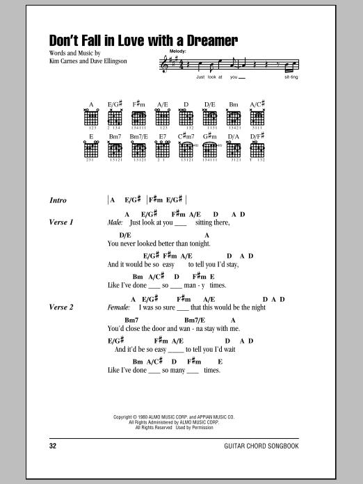 Kenny Rogers & Kim Carnes Don't Fall In Love With A Dreamer Sheet Music Notes & Chords for Lyrics & Chords - Download or Print PDF