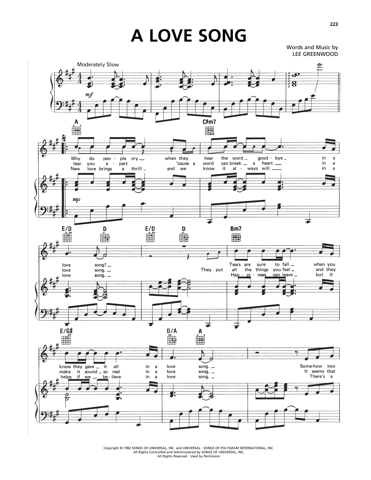Kenny Rogers A Love Song Sheet Music Notes & Chords for Piano, Vocal & Guitar Chords (Right-Hand Melody) - Download or Print PDF