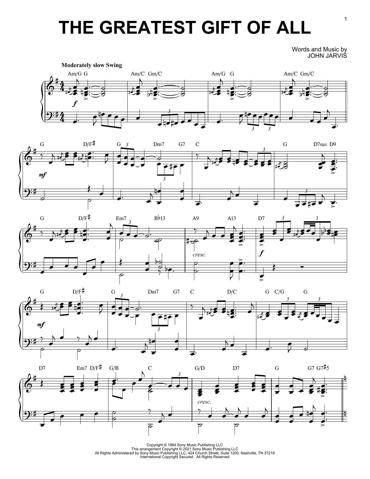 Kenny Rogers and Dolly Parton The Greatest Gift Of All [Jazz version] (arr. Brent Edstrom) Sheet Music Notes & Chords for Piano Solo - Download or Print PDF