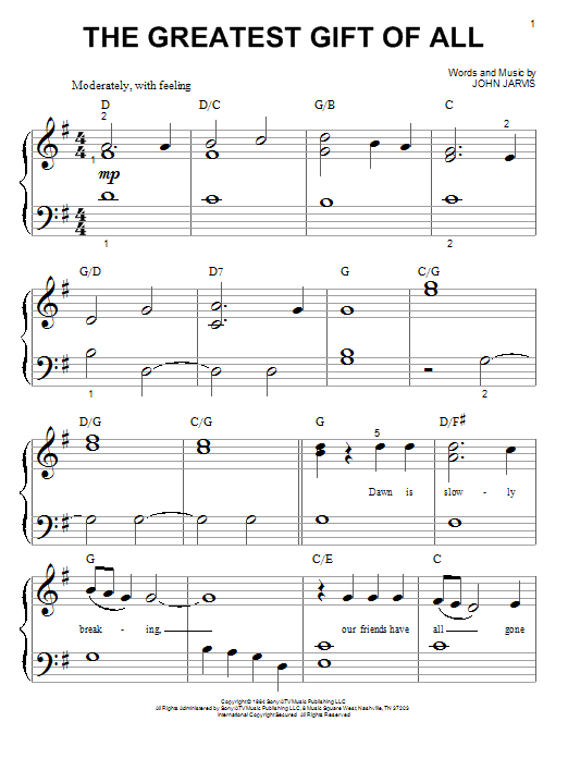 Kenny Rogers and Dolly Parton The Greatest Gift Of All Sheet Music Notes & Chords for Big Note Piano - Download or Print PDF
