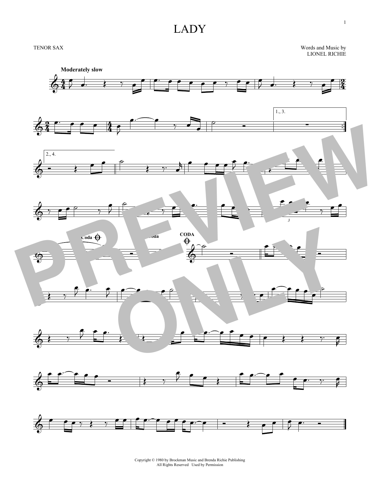 Kenny Rogers Lady Sheet Music Notes & Chords for Trumpet - Download or Print PDF
