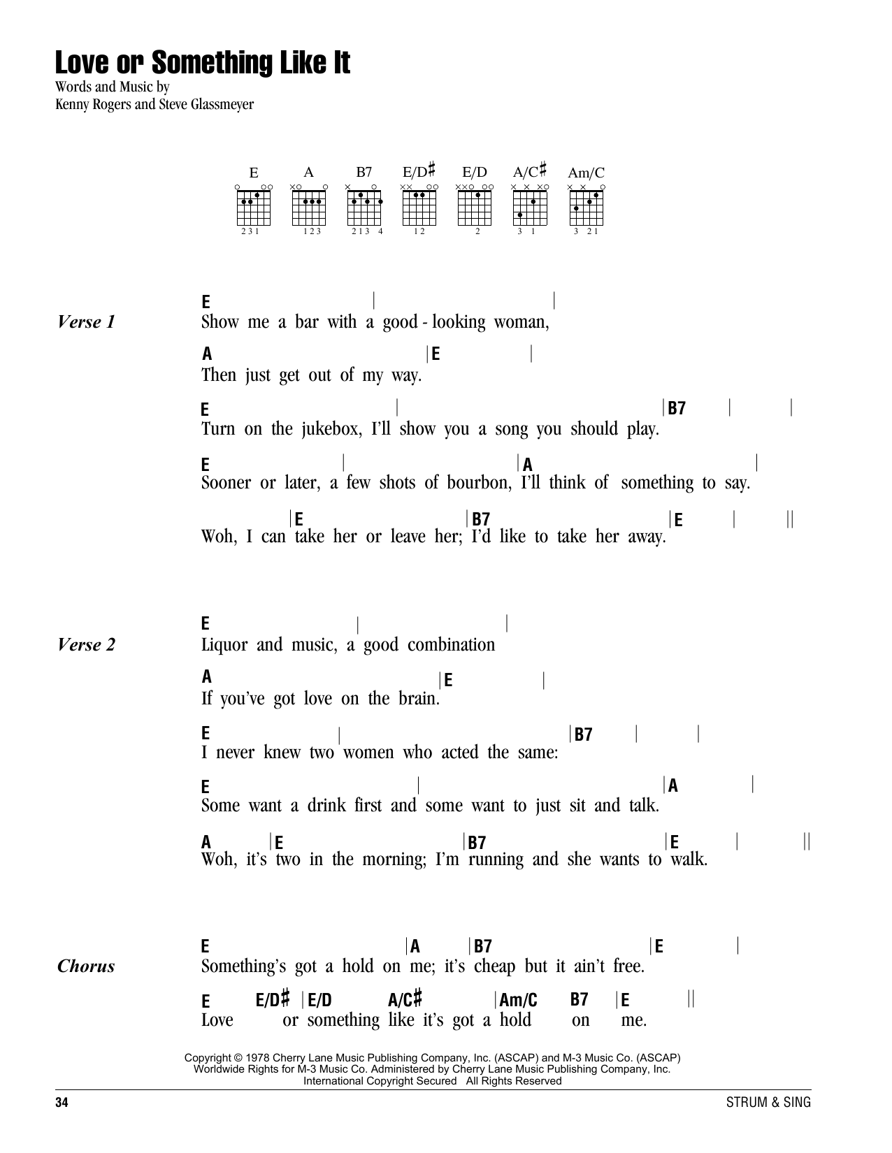 Kenny Rogers Love Or Something Like It Sheet Music Notes & Chords for Lyrics & Chords - Download or Print PDF