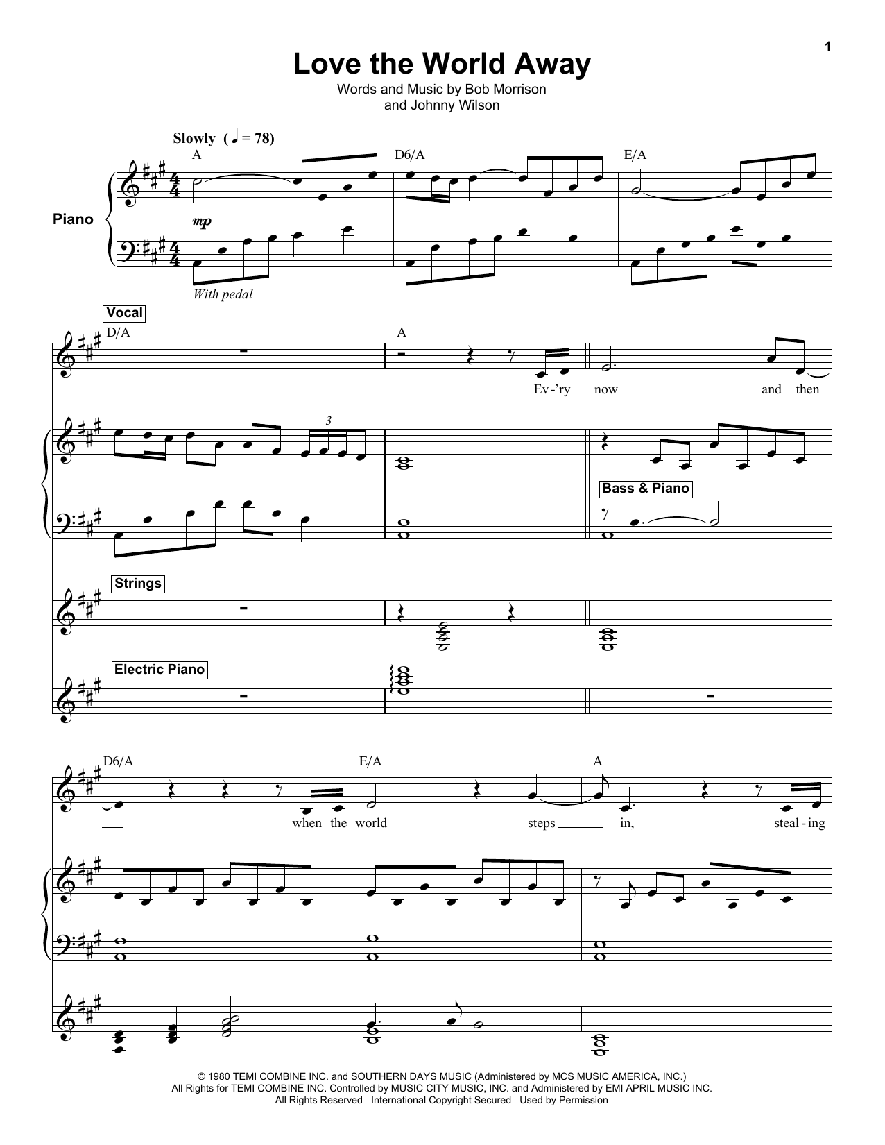 Kenny Rogers Love The World Away Sheet Music Notes & Chords for Keyboard Transcription - Download or Print PDF