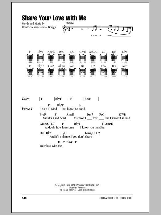 Kenny Rogers Share Your Love With Me Sheet Music Notes & Chords for Piano, Vocal & Guitar (Right-Hand Melody) - Download or Print PDF