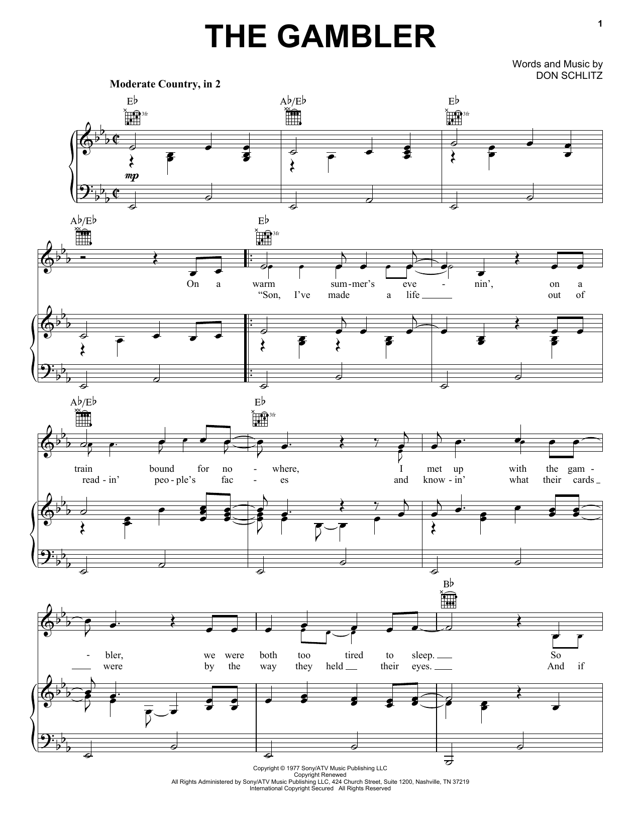 Kenny Rogers The Gambler Sheet Music Notes & Chords for Super Easy Piano - Download or Print PDF