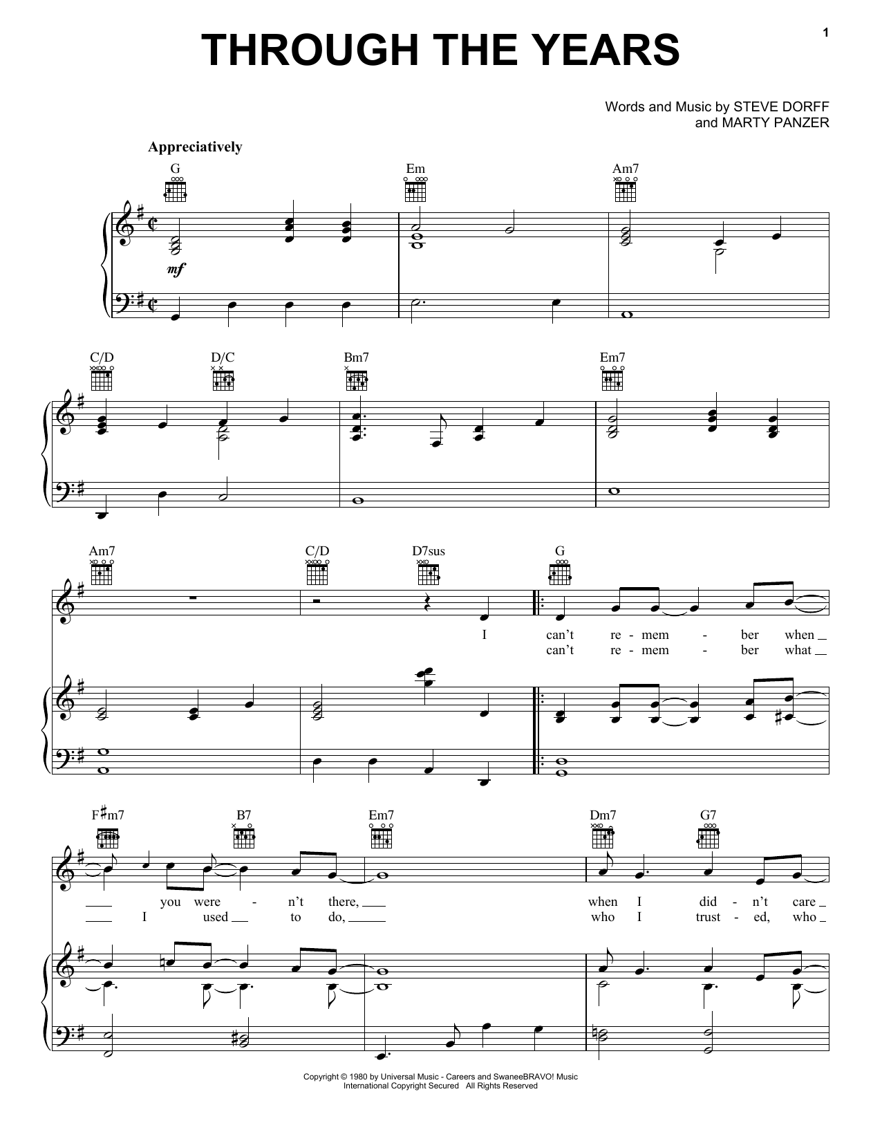 Kenny Rogers Through The Years Sheet Music Notes & Chords for Melody Line, Lyrics & Chords - Download or Print PDF