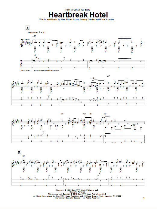 Kenny Sultan Heartbreak Hotel Sheet Music Notes & Chords for Guitar Tab - Download or Print PDF