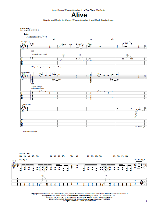 Kenny Wayne Shepherd Alive Sheet Music Notes & Chords for Guitar Tab - Download or Print PDF