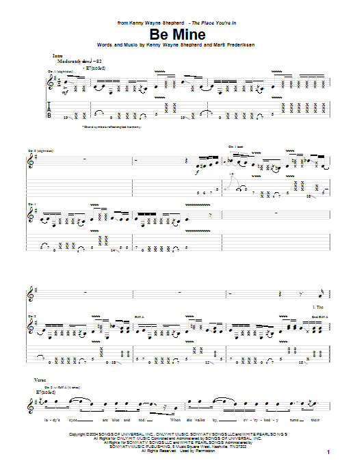 Kenny Wayne Shepherd Be Mine Sheet Music Notes & Chords for Guitar Tab - Download or Print PDF